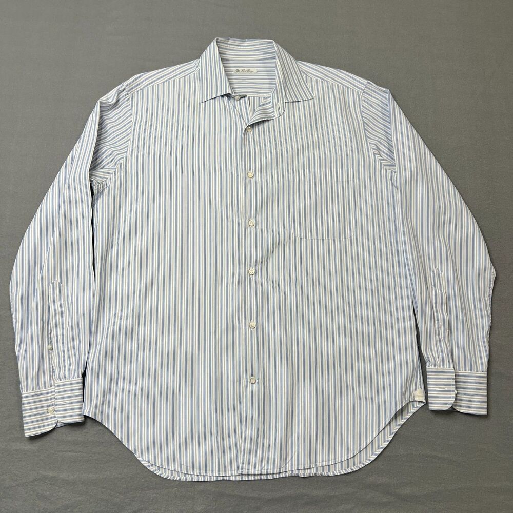Loro Piana Dress Shirt Mens 17/43 Blue Strip Cotton Long Sleeve Casual Button-Up